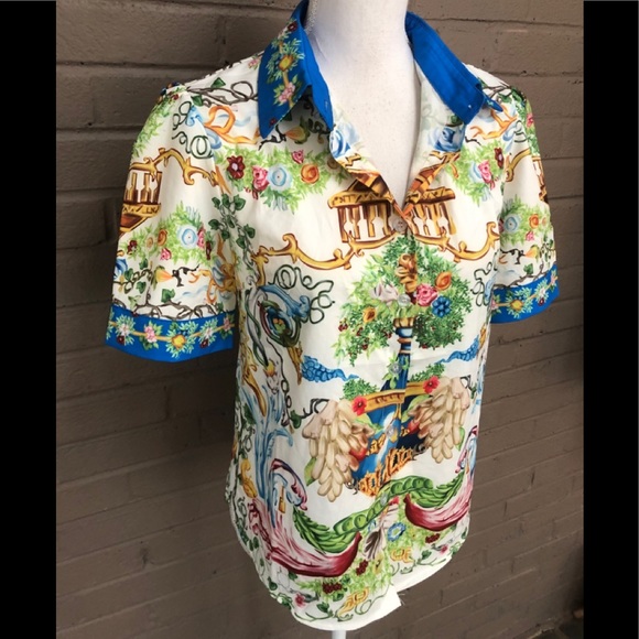 Vintage Liang Dian Yi Zu print blouse M-L - Picture 5 of 11